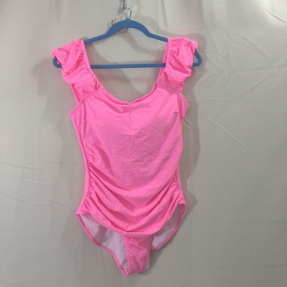 NEW Eomenie Pink Swimsuit Puff Sleeve One Piece Large NWT Removable Cups - Picture 3 of 6